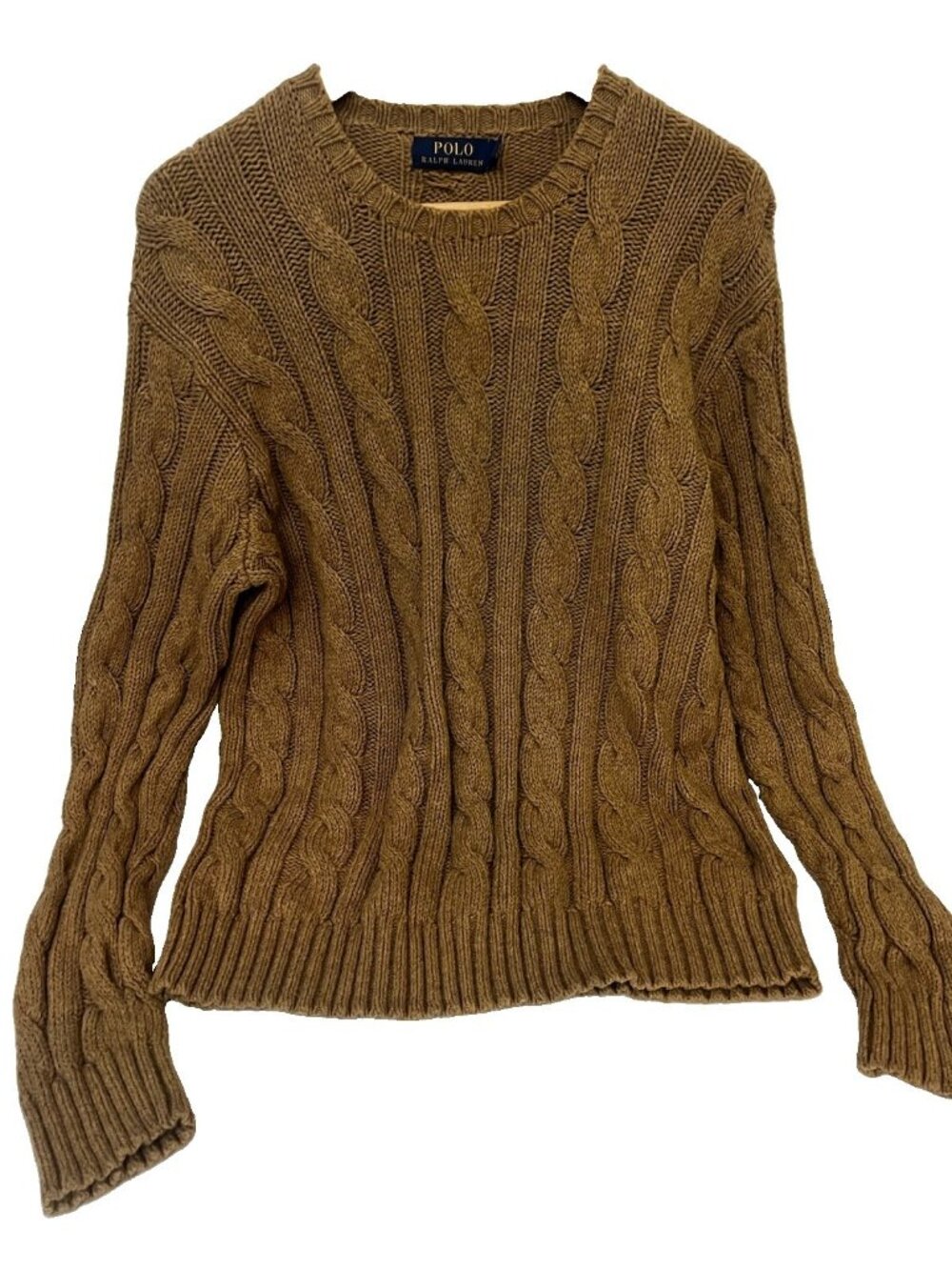 Polo Ralph Lauren Wool Cashmere Blend Cable Knit Sweater Camel M.      F